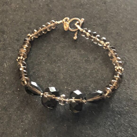 Unique Vintage Sterling Silver & Brown Smoky Quartz Gemstone Bead Bracelet - Picture 5 of 6